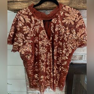 Anthropologie brown Sequins top size large